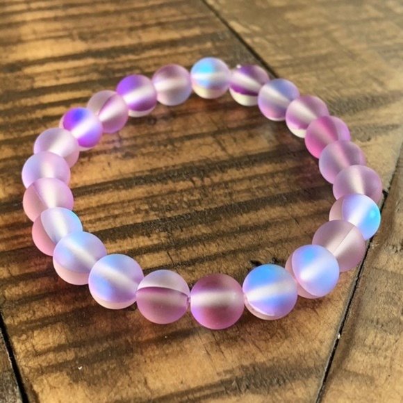 8mm Mystic Glass Bead Stretch Bracelet - Picture 3 of 4